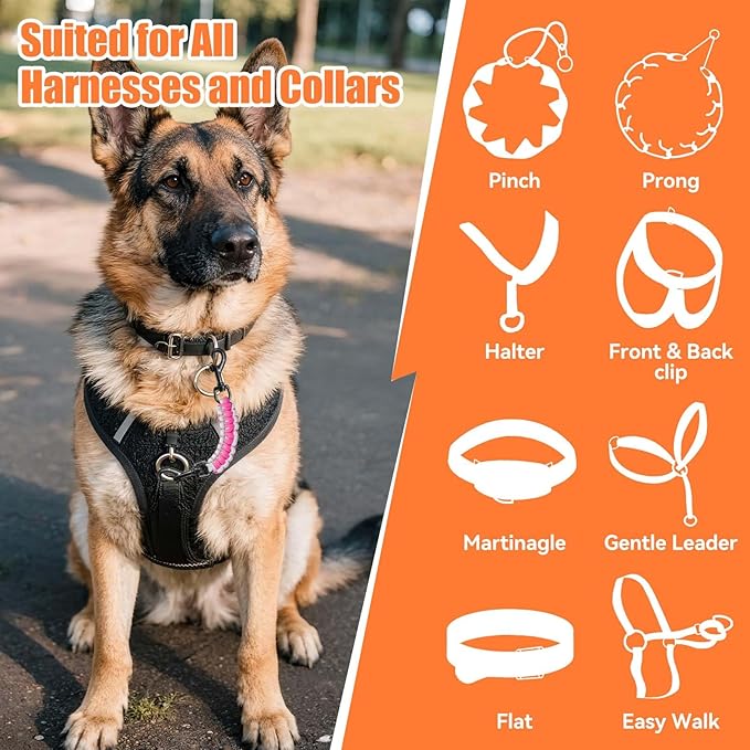 Dog Collar Safety Clip, Collar Companion, Handmade Backup Safety Strap, Double-Ended Clip Leash Connector, Suitable for Dog Harnesses, Prong, Pinch Collars (Pink,Light Gray, 1 Pack)