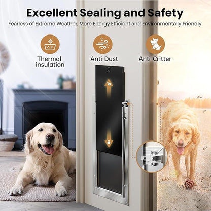 All Aluminum Dog Door, Rust Proof Heavy Duty Large Dog Door for Exterior Doors, Doggy Door with 2 Magnetic Flaps, Energy Efficient, Closing Panel, Pet Door for Pets Up to 110Lb