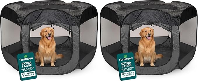 FurHaven Portable Pet Playpen for Dogs & Cats,Extra Large Indoor Kitten Playpen -Mesh Sides,Foldable Dog-Playpen for Small Dogs,Pop Up Travel Dog Pen,X-Large,Pet Crate with Mesh Sides,Gray,(Pack of 2)