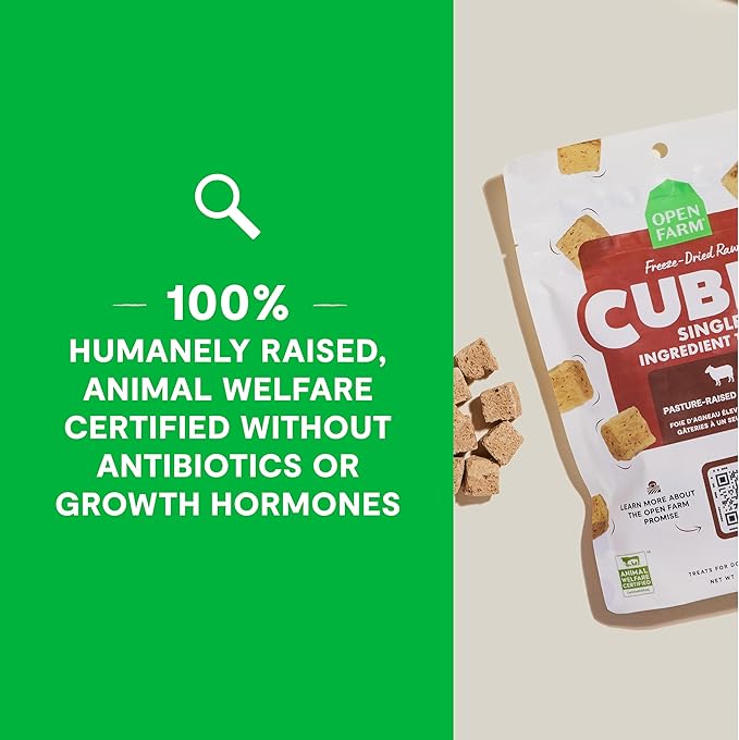 Open Farm Cubes, Freeze-Dried Raw, Single Ingredient Dog Treats, Beef Liver, 3oz Pouch