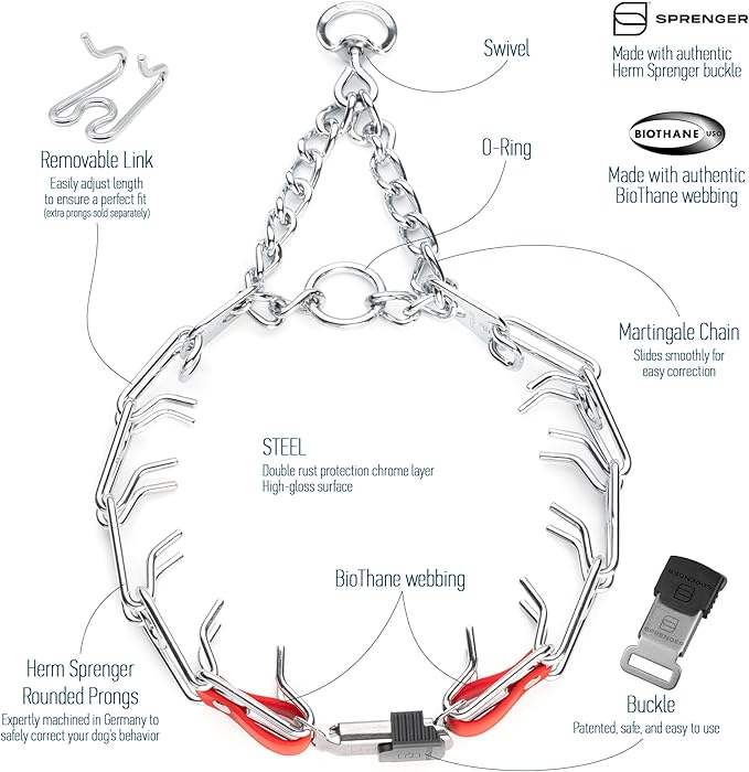 Herm Sprenger Chrome Plated Steel Dog Collar with Quick Release ClicLock Buckle and Biothane Insert Training Collar for Dogs Made in Germany (Cherry Red, 25in x 4.0mm(Neck Size up to21-22in))