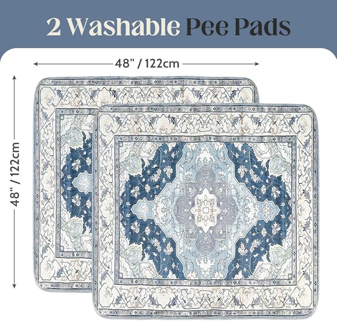 Washable Pee Pads for Dogs 2 Pack Reusable Puppy Training Pads 48"x48" Super Absorbent Waterproof Dog Training Pads, Non-Slip Potty Pads Whelping Pads Litter Mat Pet Supplies - Navy/Mix