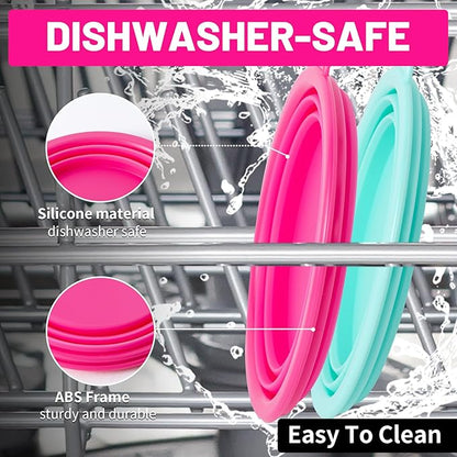 SLSON Collapsible Dog Bowl, 2Pack Macaron Color Pet Travel Bowls Silicone Foldable Water Feeder Dish for Small to Large Dogs Cat Walking Hiking Camping (Macaron Bright Pink and Bright Green, Small)