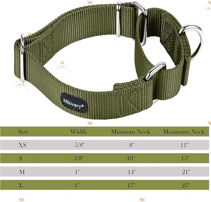 Mikivery Martingale Dog Collar Nylon Adjustable and Safety Training Colourful Comfortable Metal Buckle Pet Collars for Small Medium and Large Dogs(Military Green,M)