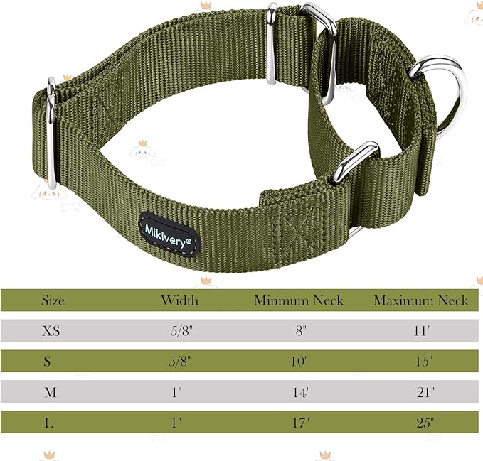 Mikivery Martingale Dog Collar Nylon Adjustable and Safety Training Colourful Comfortable Metal Buckle Pet Collars for Small Medium and Large Dogs(Military Green,L)