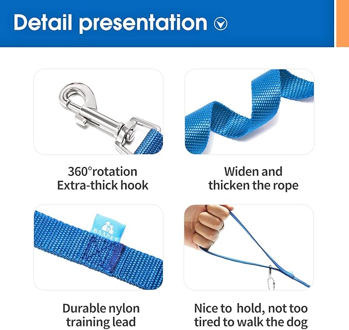 BAAPET 15/20/30/50/100 ft Long Dog Training Leash with Clickers for Small, Medium and Large Dogs or Cats (20 Feet, Blue)