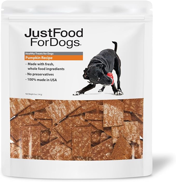 JustFoodForDogs Single Ingredient Healthy Dog Treats and Dog Snacks, Jerky Treats, Human Grade, Preservative and Grain Free, Rawhide Free Chews, Low Calorie Treat - Pumpkin, 5 oz
