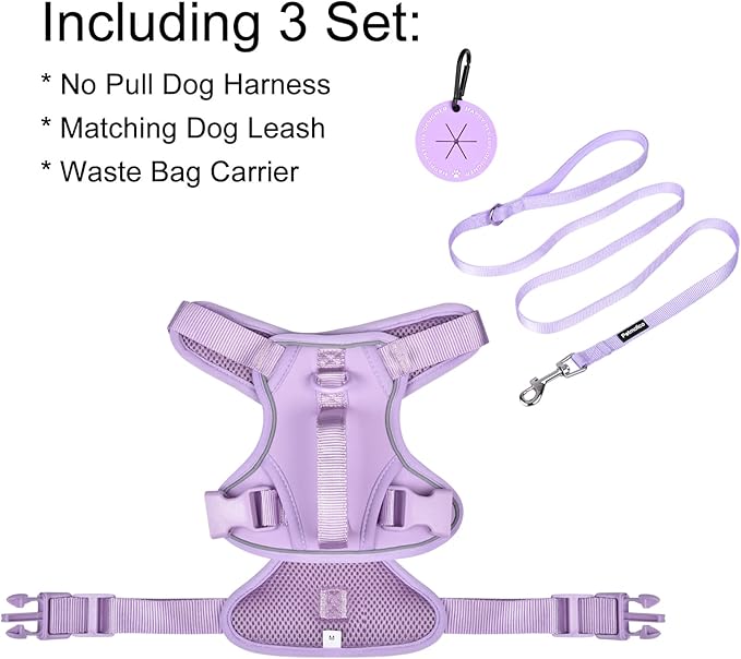Petmolico Dog Harness for Small Dogs, Cute Harness Vest with Two Leash Clips and Soft Handle, Reflective Easy Walk Puppy Vest - Light Purple, X-Small