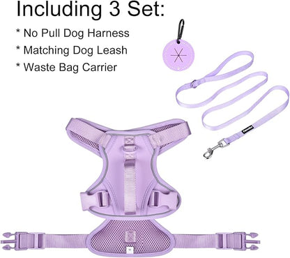 Petmolico Dog Harness for Small Dogs, Cute Harness Vest with Two Leash Clips and Soft Handle, Reflective Easy Walk Puppy Vest - Light Purple, Medium