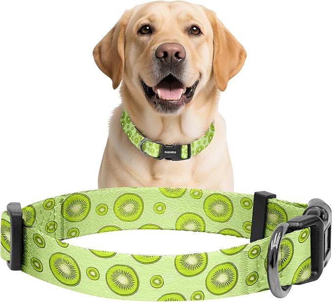 Kazazoo Dog Collar Cute and Soft Nylon Puppy Collar for Boy and Girl, Adjustable Dog Collars for Medium Large Dogs, Kiwi Fruit-L