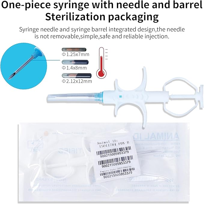 134.2KHz Pet Temperature Monitoring Glass Chip FDX-B Animal Temperature Microchip Syringe for Cat Dog (2.12X12mm)