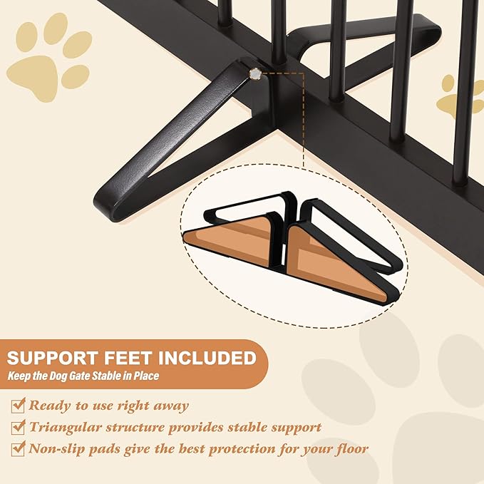 PUPETPO Freestanding Pet Gate for Dogs, Foldable Wooden Dog Gate for House Indoor, Tall Pet Fence for Stair, Doorway,Hall, Support Feet Included, 3 Panels 32",Brown