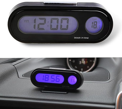 Eratus 1 PC Car 2.95" x 1.1" x 0.7" Digital Clock with Thermometer, Angle Adjustable Dashboard Vent Mini LCD Luminous Large Screen Clock, Black