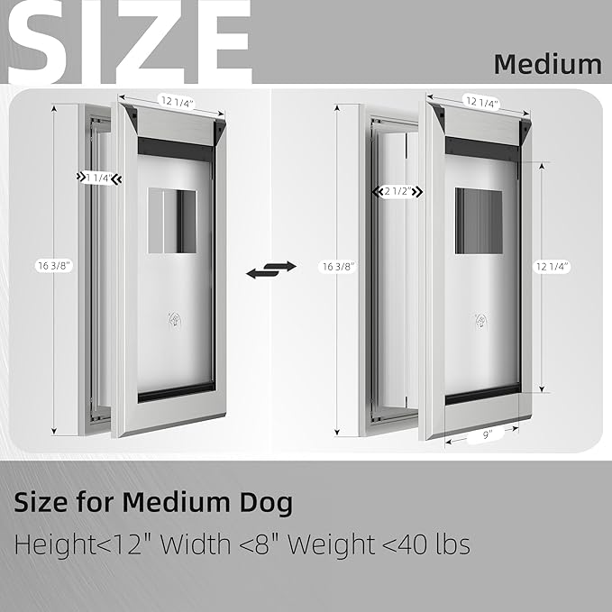 MAVRICFLEX Heavy Duty Doggy Door with Sliding Lock Panel, Energy Efficient Rugged Aluminum Large Dog Door, Easy Installation, Magnetic Double Flaps Dog Door for Large Dogs Up to 40lbs (Medium)