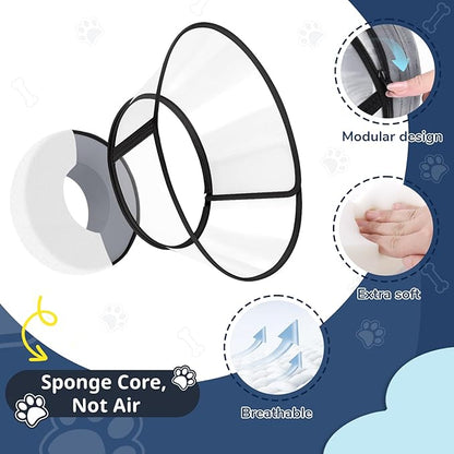 Sponge Core Dog Cone, Inflatable Dog Cone Collar Alternative, Dogs Donut Collar After Surgery, Soft Cone for Large Medium Small Dogs to Stop Licking, No Inflation Required, Clear View(Size 5, Gray)