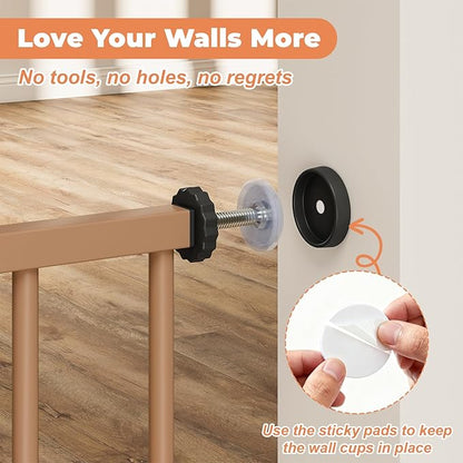 29"-40" Baby Gate for Stairs, Auto Close Stroller Friendly Dog Gate Indoor for Doorways, Pressure Mounted Baby Gate, Easy Walk Through Gate for Children & Pets, Brown