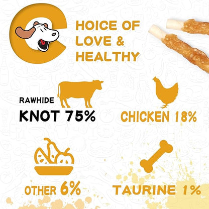 PAWUP Dog Treats Chicken Wrapped Rawhide Sticks Long Lasting Dog Chews, Natural Snacks for Medium Large Dogs w/Taurine,12.5 oz (25-30 Count)