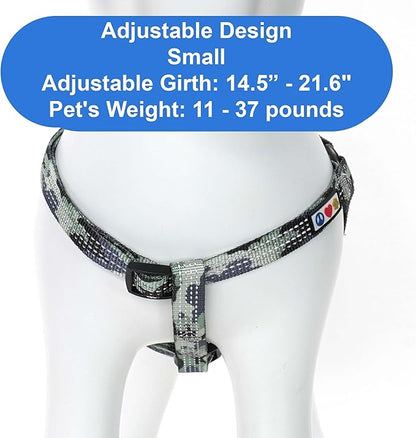 Pawtitas Reflective Step-in Dog Harness – Adjustable No-Pull Vest for Puppies to Seniors, Safe & Comfortable, S Camo Grey