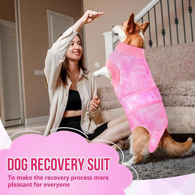 Lukovee Recovery Suit for Dogs, Zipper On Recovery Suit for Female Male Dog, Onesie Abdominal Wounds Cone E-Collar Alternative Prevent Licking Spay Recovery Suit (L, 2TPI)