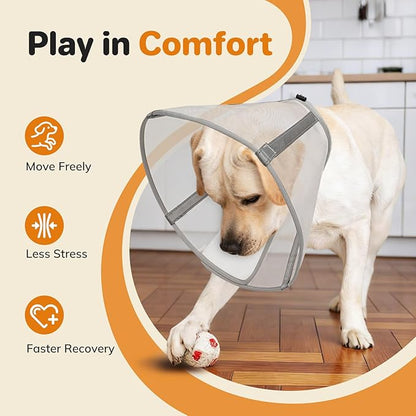 Breathable Mesh Dog Cone Collar for Surgery, Soft Elizabethan Recovery Alternative to Stop Licking,Pet Neck Collar for Large Medium Small Breeds(Light Grey,2)