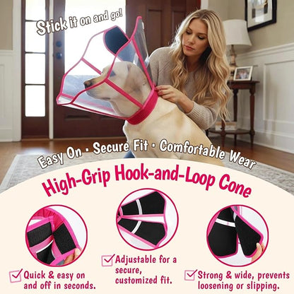 Comfy Dog Cone Collar for Dogs to Stop Licking, Soft Transparent E Collar for Small Dogs After Surgery, Extra-Long Recovery Cones, Durable & Easy-Clean Pet Neck Collars, Lightweight Cone(Rosered, S)