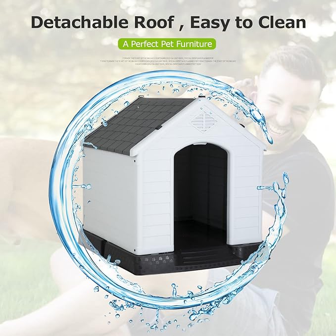 BestPet Dog House Indoor Outdoor Insulated Kennel Durable Plastic Dog House for Small Medium Large Dogs Weather & Water Resistant Pet Crate with Air Vents and Elevated Floor
