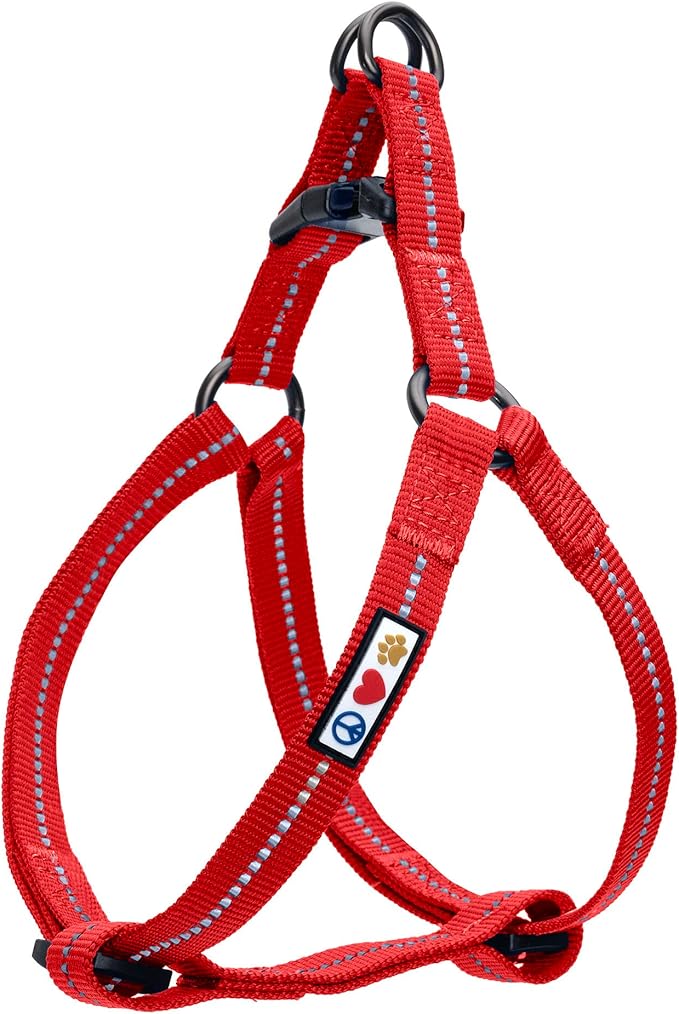 Pawtitas Recycled Reflective Step-in Dog Harness – Adjustable No-Pull Vest for Puppies to Seniors, Safe & Comfortable M Red