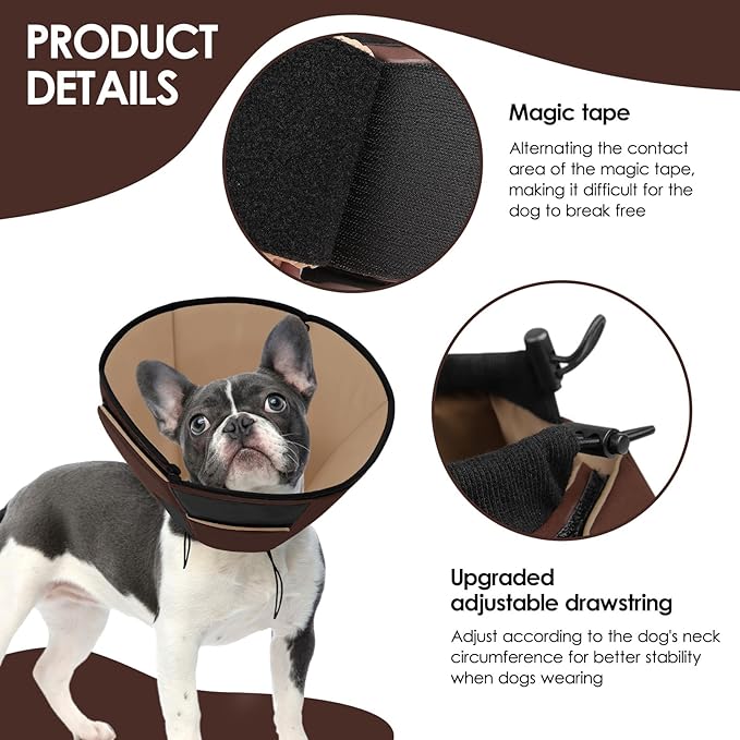 Small Dog Cone Collar, Adjustable Soft Dog Cone for Small Dogs to Stop Licking, Pet Recovery Cone for Male Female Dogs, Brown S
