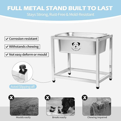 1.25 Gallon Elevated Large Dog Water Bowl, 10.23" Raised Stainless Steel Bowl for Medium Large Breed, Elevated Dog Water Bowl with Full Metal Stand, Easy to Clean and Assemble for Indoor Outdoor