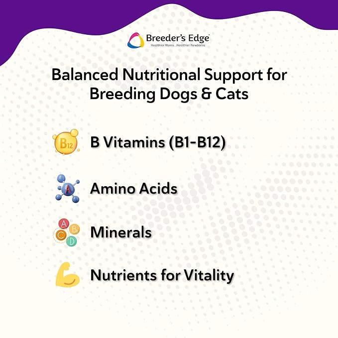 Breeder’s Edge B Strong Powder, B-Complex Vitamin Supplement for Dogs and Cats, Supports Reproductive Health, Promotes Normal Heat Cycles, and Helps Maintain Energy, 300g