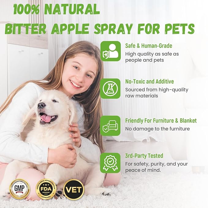 No Chew Spray for Dogs, Bitter Apple Spray for Dogs Cats Anti Chewing Licking from Furniture, Shoes, Bandages, Dog Training & Behavior Aids Spray, 200ML, Indoor & Outdoor Use