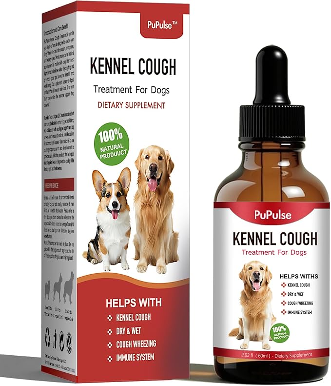 Kennel Cough for Dogs, Natural Dog Cough Treatmen, Gentle Dog Allergy Relief, Cough Supplement for Dogs Respiratory Infection, Herbal Drops for All Breeds & Sizes