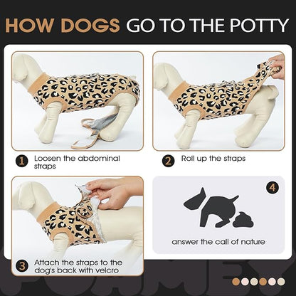 FUAMEY Recovery Suit for Dogs After Surgery,Soft Breathable Dog Bodysuit E-Collar & Cone Alternative Surgical Suit,Male Female Dog Neuter Spay Suits Anti Licking Wounds Onesie Brown Leopard XXL