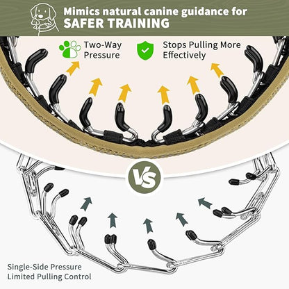 Mayerzon Martingale No Pull Collar for Medium Large Dogs German Shepherd Doberman Pitbull, Patented Anti Pull Correction Dog Collar for Walking Training, Reflective, Adjustable, Hidden(L, Khaki)