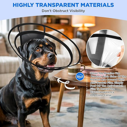 BONTHEE Clear Dog Cone Collar–Extra-Long Recovery E-Collar for Dogs, Transparent Adjustable Dog Cones Alternative for Small Large Medium Size Dogs,Protective Neck Brace with Soft Edges-XXXL
