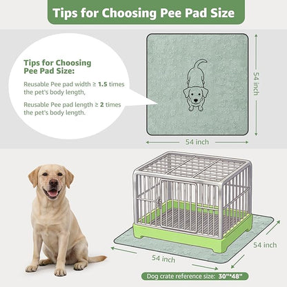 LOOBANI 2 Packs Extra Large Washable Pee Pads for Dogs, Non-Slip Reusable Dog Mat, Waterproof and Leakproof Whelping Pad for Potty Training, Playpen, Crate,Floor and Bed, 54x54in