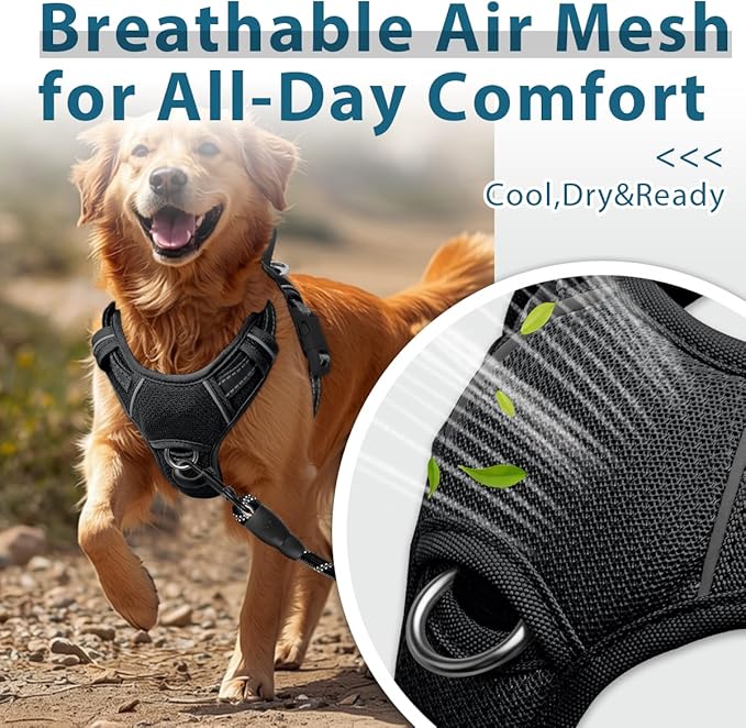 BARKBAY Dog Harness No Pull with ID Tag Pocket - Heavy Duty, Reflective, Easy Control for Large Dogs(Black,L)