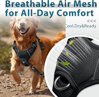BARKBAY Dog Harness No Pull with ID Tag Pocket - Heavy Duty, Reflective, Easy Control for Large Dogs(Black,L)