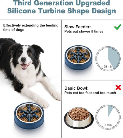 Slow Feeder Insert for Dog Bowl, Mabnuby 100% Food-Grade Silicone Slow Feeder Insert Fits Large Medium Small Size Dogs, Compatible with Regular & Elevated Bowls, Helps Prevent Digestive Issues, Blue