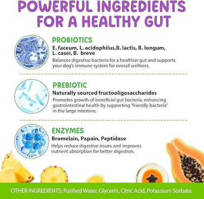 Dog Probiotic, Liquid Probiotics for Dogs, Prebiotic & Digestive Enzymes, Dogs Probiotics Supplement Help Digestive Health, Immune Support, Diarrhea Relief, Dog Herbal Supplements 60ml