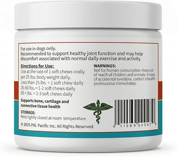 Hip & Joint Dog Chews – Glucosamine, Chondroitin, MSM, Turmeric & Collagen for Joint Health & Mobility – High-Potency Supplement for Dogs of All Breeds & Sizes – Active Lifestyle Support