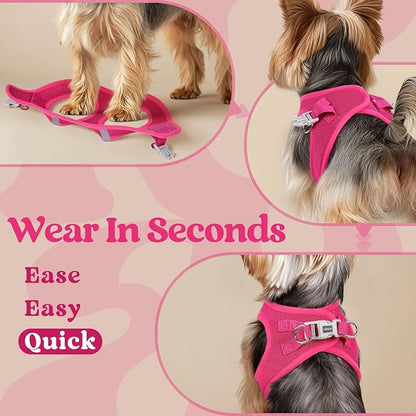 rabbitgoo Small Dog Harness, Step-in Soft Mesh Puppy Vest with Safety Buckle, Breathable Reflective Pet Harness for Small Medium Dogs, Rose Red XL