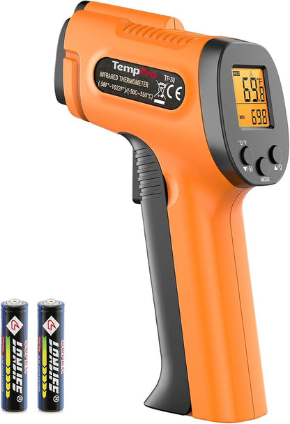 TempPro TP30 Infrared Thermometer Gun, Laser Thermometer for Cooking, Pizza Oven, Griddle, Engine, HVAC, Temperature Gun with Adjustable Emissivity & Max Measure -58°F ~1022°F (Previously ThermoPro)