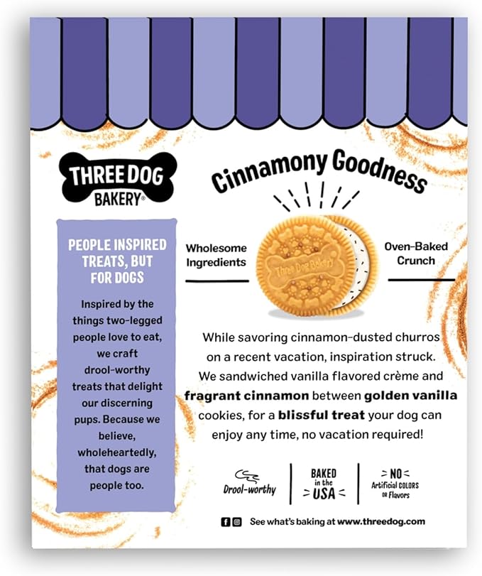 Three Dog Bakery Churro Lick'n Crunch Vanilla & Cinnamon Crunchy Dog Treats, 13-oz Box