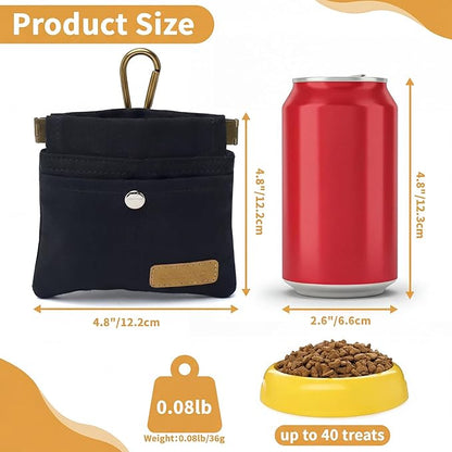 Dog Treat Pouch, Hand Free Dog Training Treat Bag with Carabiner & Magnetic Buckle, Auto Closing Dog Walking Bag for Puppy Travel or Outdoor Use, Pet Feed Snack Reward Pocket, Black