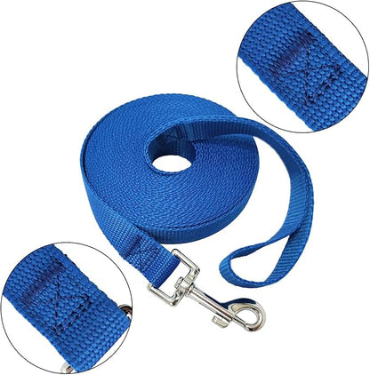 Nylon Training Dog Leash for Small Medium Large Dogs, 15ft 20ft 30ft 50ft Long Leash Dog/Puppy Lead for Obedience Recall Training, Camping (1" x 20ft, Blue)