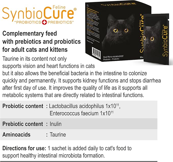 I Probiotics & Prebiotics for Cats I Powder Cat Supplement I Digestive Health Support I 200 Billion Bacteria Per Sachet I 30 Sachets*2 g