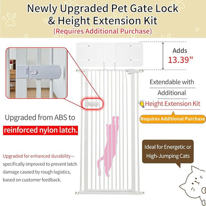 Lumizone Extra Tall Cat Gate 61.02" High Pressure Mounted Extra Wide 2025 New (17 Sizes) 1.37" Gap No Drilling Auto-Close One-Handed Operation Tall Pet Gate for Dogs(White, 61.02" H x 63.39"-67.71" W)