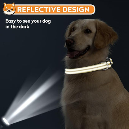 Reflective Dog Collar, Adjustable Soft Neoprene Padded Nylon Pet Collars with Buckle for Extra Large Dogs, Khaki,XL
