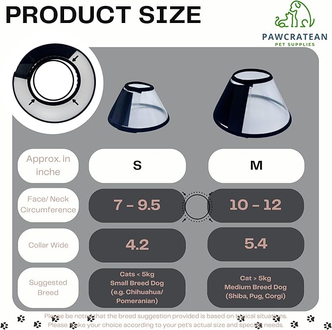 Pet Cone Collar Dog Cat Soft Plastic Recovery Collar Adjustable Comfortable Wounds Protection Small Medium Size Elizabeth Collar (Transparent, Medium)